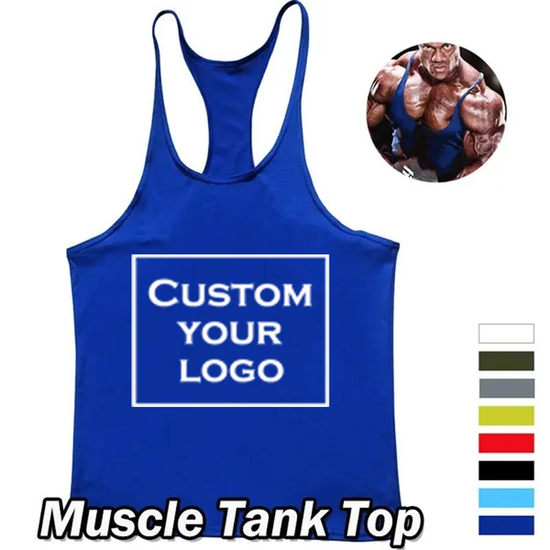 DIY Men's Fitness Vest Workout Tank Top Training Muscle Vest Y Back Printed Vest Thin Shoulder Straps Tank Tops