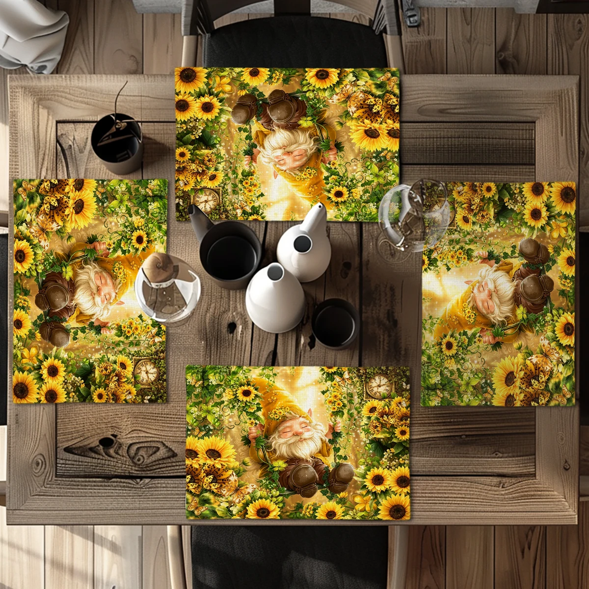 Cute Frog Sunflower Butterfly Print Polyester Placemat - Decorative Dining Table Mat, Lovely Home Kitchen Table Decoration