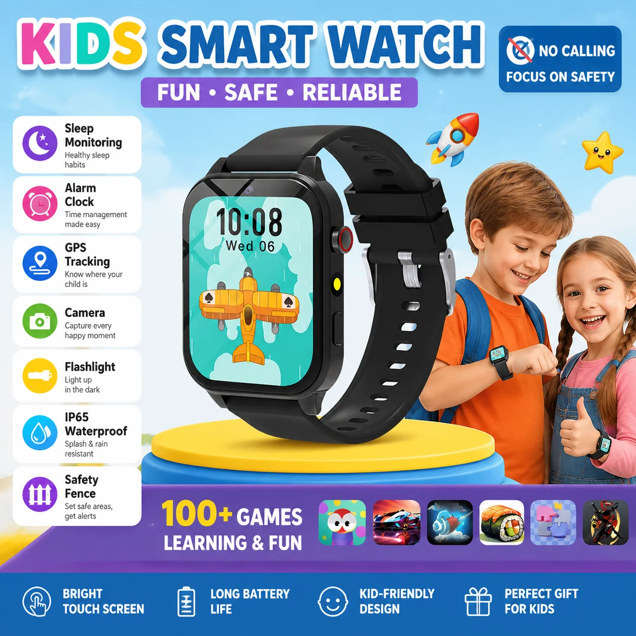 New Children Smart Watch Alarm Clock LED Flashlight Waterproof Kids Watches Camera Take Photo Puzzle Games Smartwatch Girls Ht22