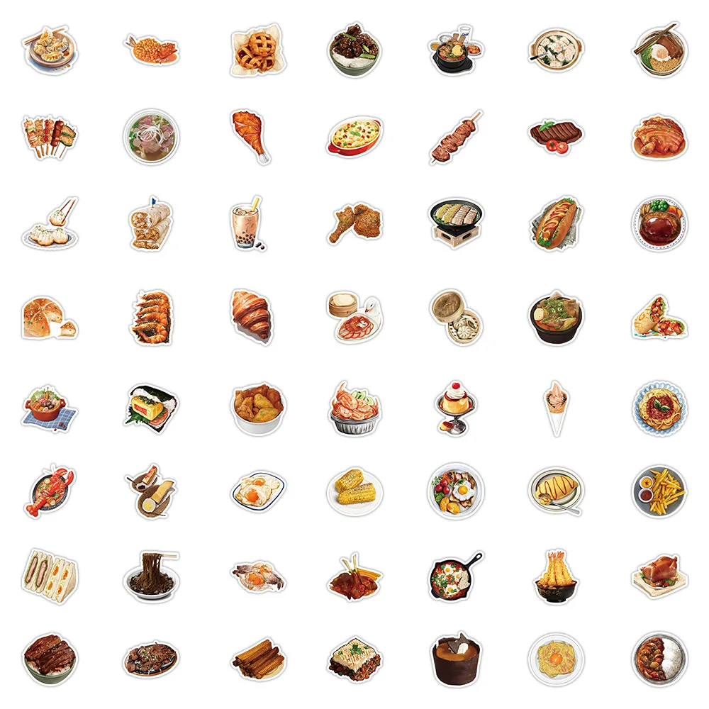 60/120 Pcs HD Realistic Food Cartoon Stickers DIY for Phone Fridge Cabinet Sideboard Waterproof Fade Resistant Removable Decals