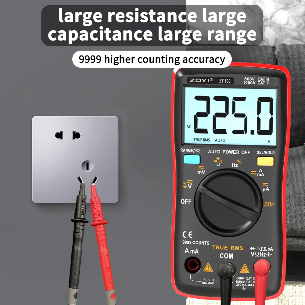 Imagem -03 - Multímetro Digital Anti-burn Alta Precisão Alcance Automático Display Digital Home Compact Zoyi-zt109