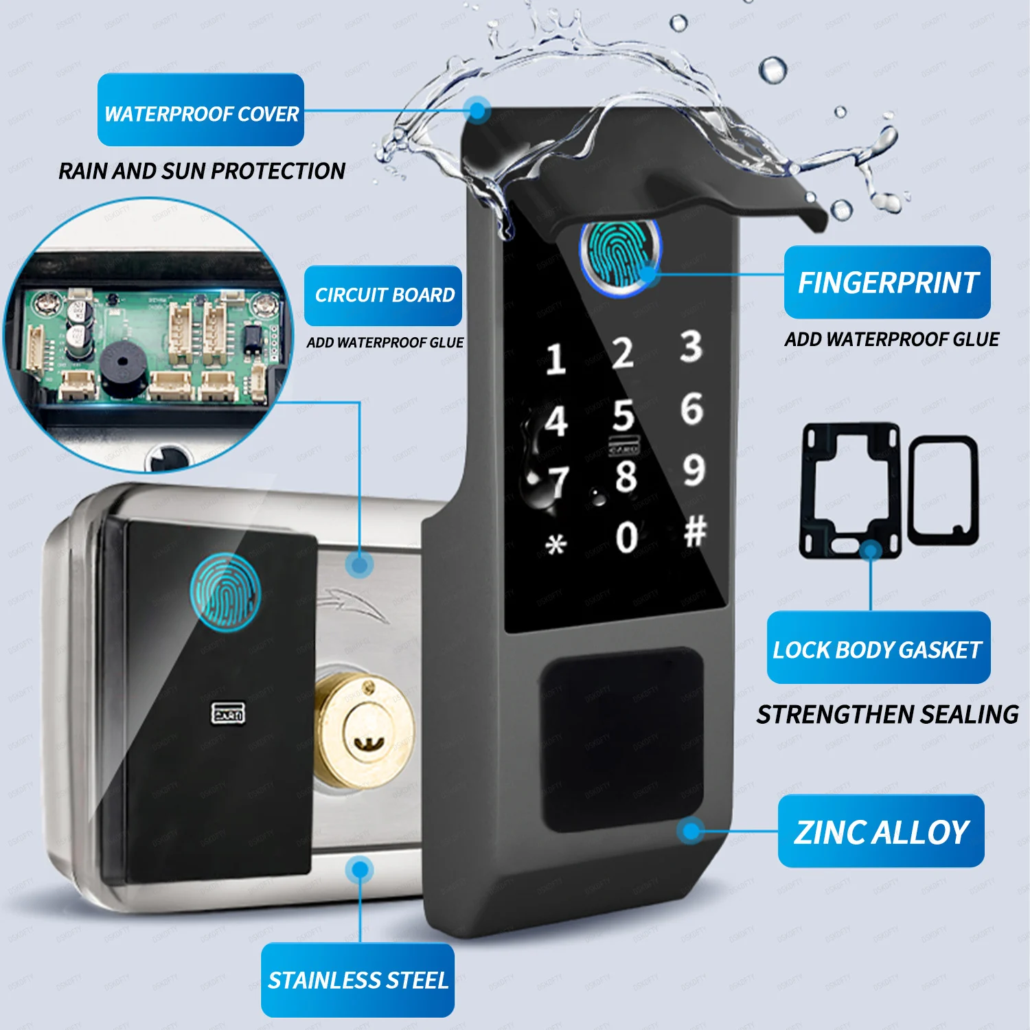 Imagem -02 - Ttlock Fechadura da Porta Inteligente com Código Digital Bloqueio de Impressão Digital com Cartão Inteligente Fechadura Eletrônica ao ar Livre