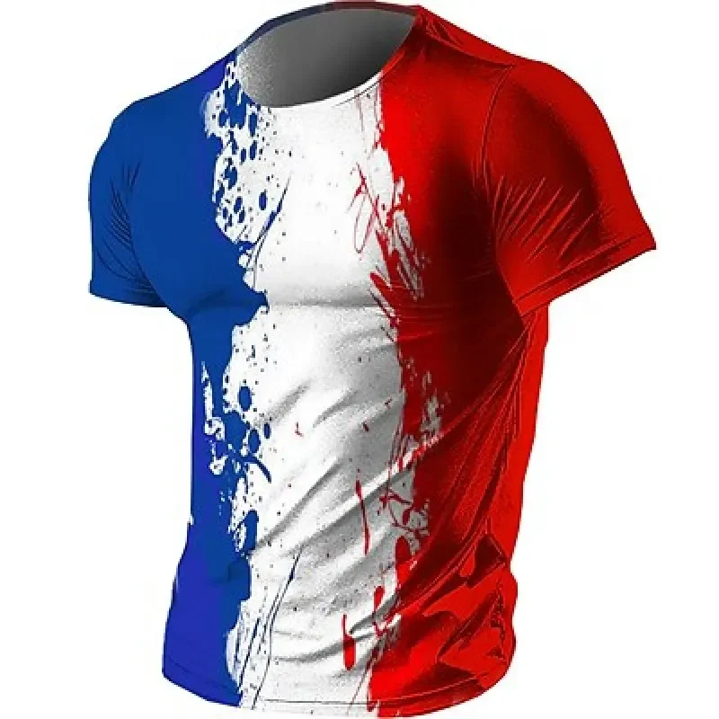 

France National Flag Men's T shirt 3D Print Short Sleeve Outdoor Casual Vintage Fashion tee shirts