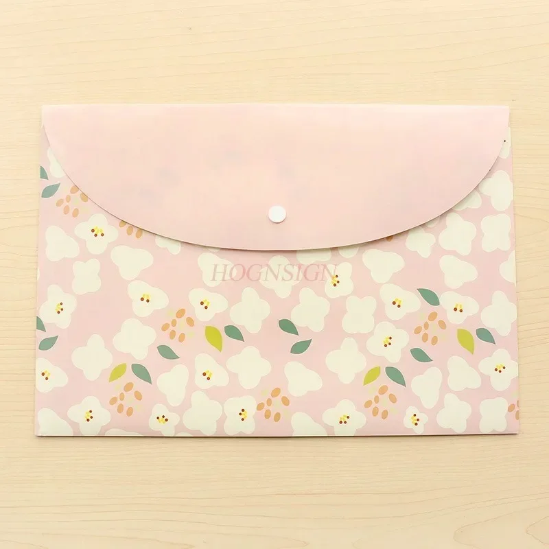 Fresh floral A4 file bag with snap on waterproof file holder for elementary school exam stationery and paper sorting