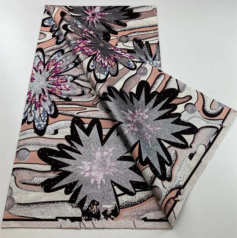 أحدث نسيج الشمع الذهبي الكبير الأفريقي الناعم عالي الجودة للنساء Pagne Flash Gold Print Batik أنقرة قماش شمع ذهبي لامع