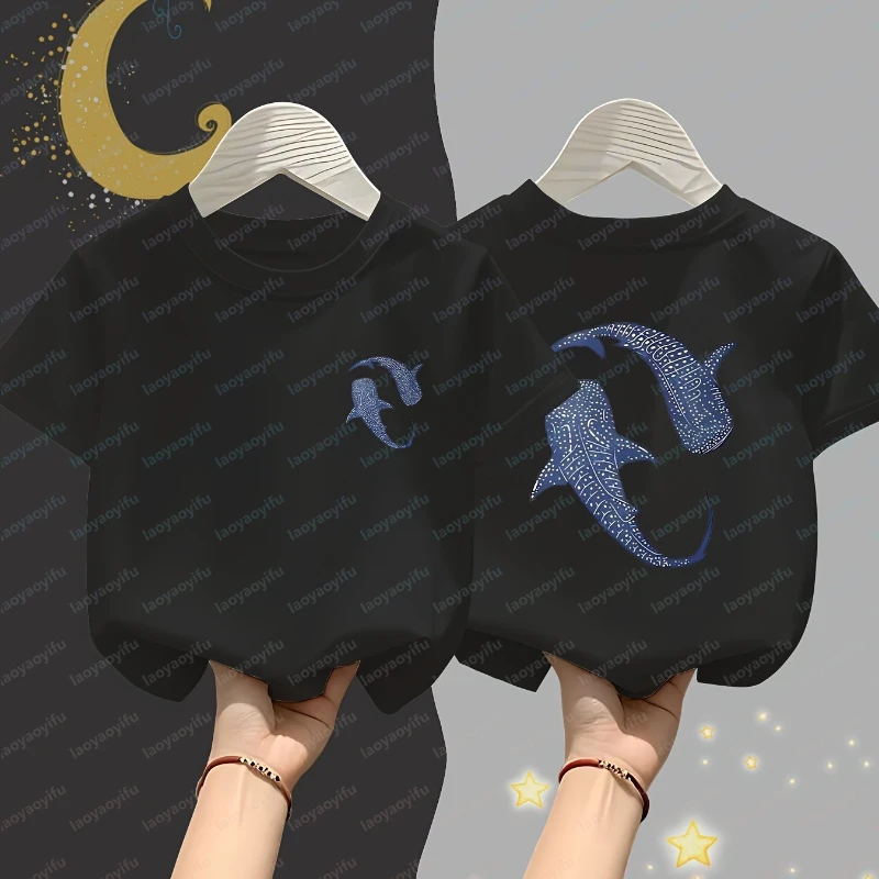 Stylish Whale Shark Graphic Children T-Shirts Funny Cute Summer Short-Sleeved Tees Boys and Girls Ocean Themed Cotton Tshirt