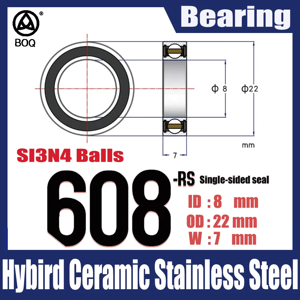 2PC Bearings 608 RS 2RS 8*22*7mm 440C Stainless Steel Ring Si3N4 Ceramic Balls Bearing For Metal Fidget Spinner S608 RS S608RS
