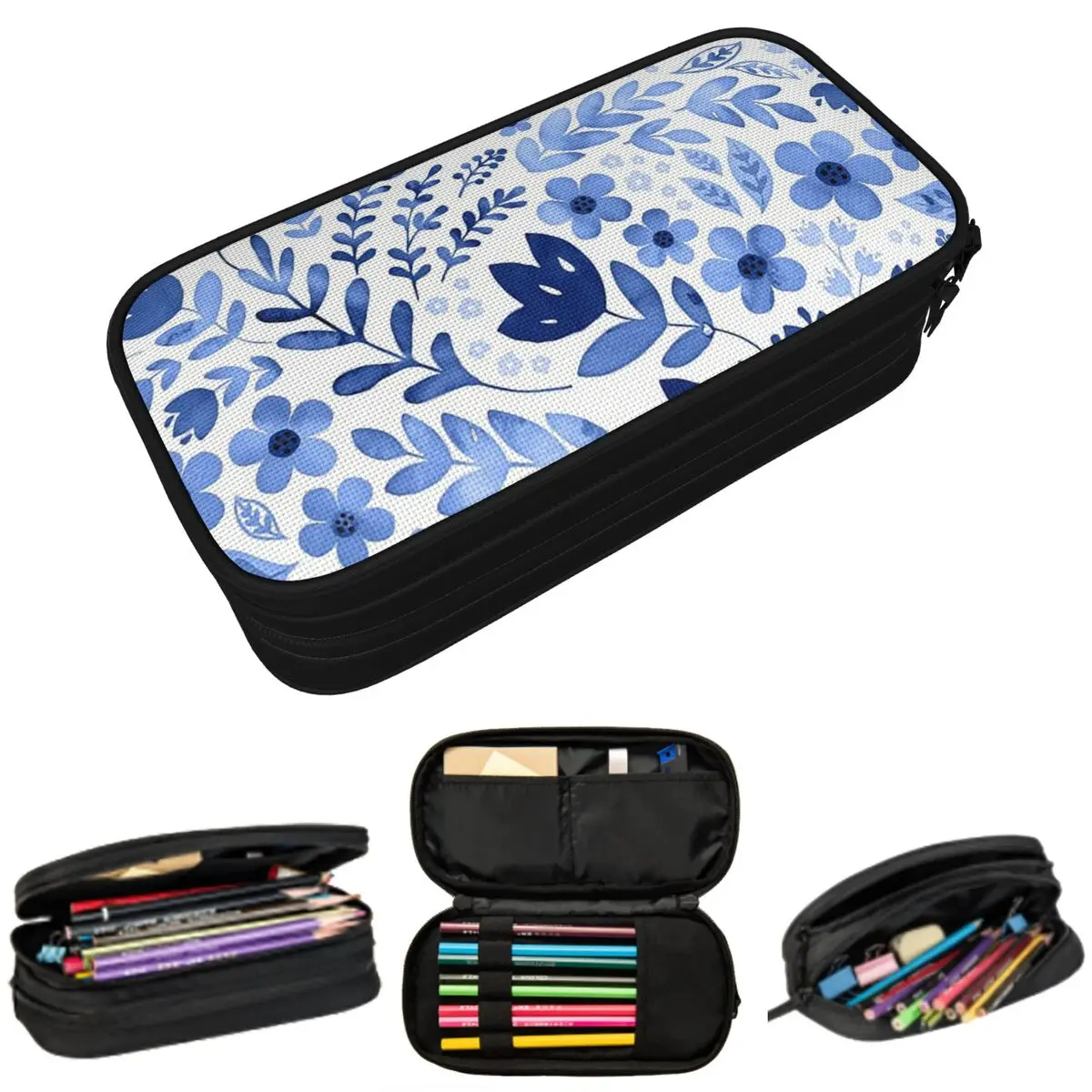 

Blue Floral Flower Blossom Pencil Case for Students Gifts Pen Box Pencil Bag Stationery Supplies Pen Holder Bag