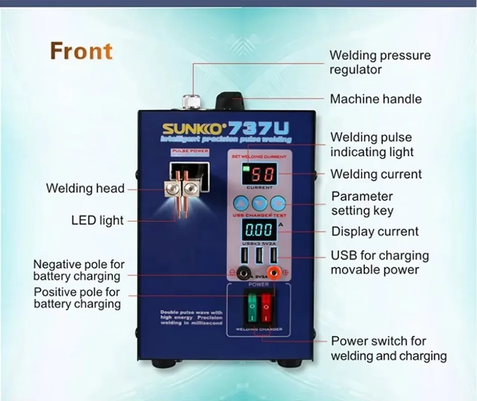 بطارية بقعة لحام 737U 2.8kw مصباح ليد نبض ماكينة لحام نقطي مع اختبار شحن USB لحزمة بطارية 18650 #5