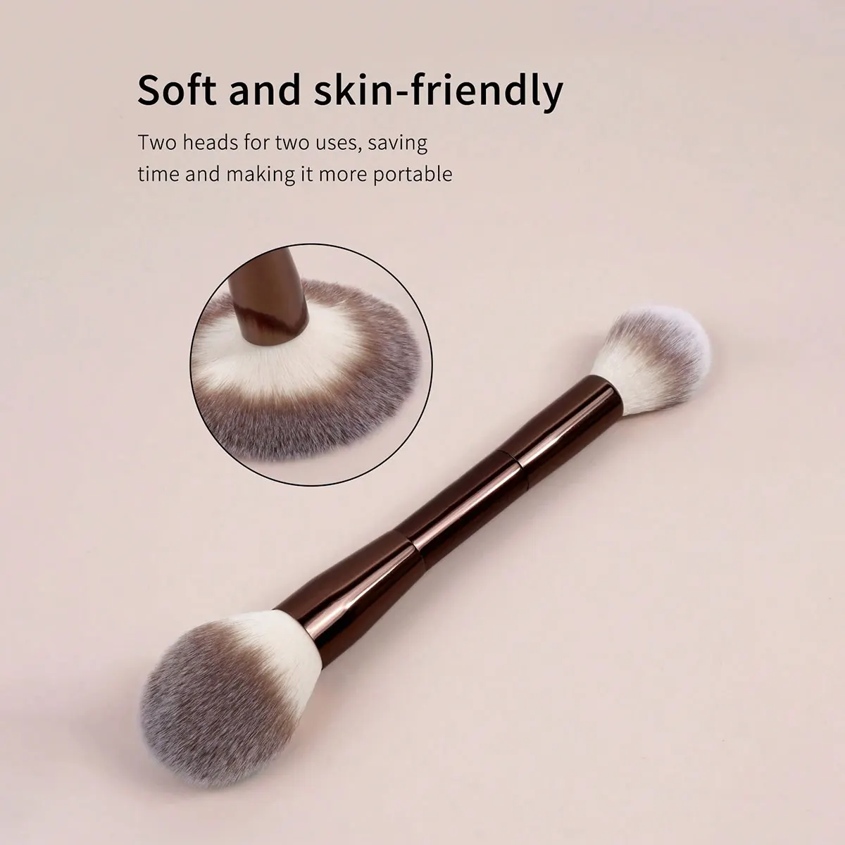 1pc profissional conjunto de escova de maquiagem facial de cabeça dupla, escova de pó, escova de blush, ferramentas de maquiagem com fibra macia para fácil transporte, escova