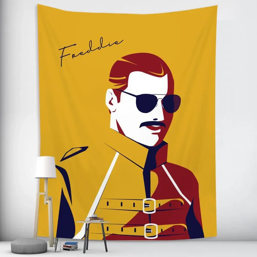 Freddie Mercury Rock Music Wall Hanging Tapestry Cartoon Queen Legendary Singer Home Decor Wall Carpet Livingroom Dorm Decor