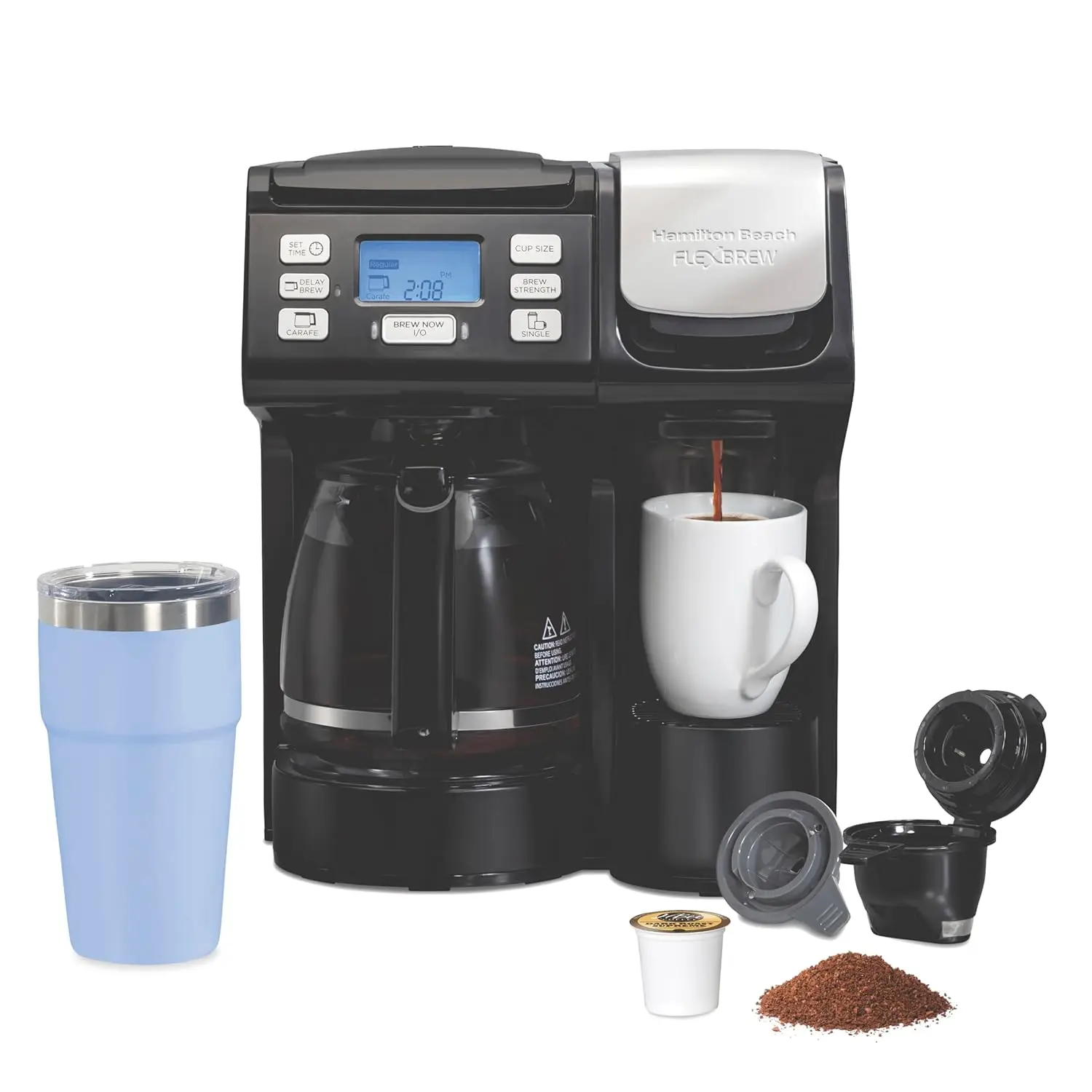 

FlexBrew Trio 2-Way Coffee Maker, Compatible with K-Cup Pods or Grounds, Combo, Single Serve & Full 12c Pot, Black - Fast Brewin