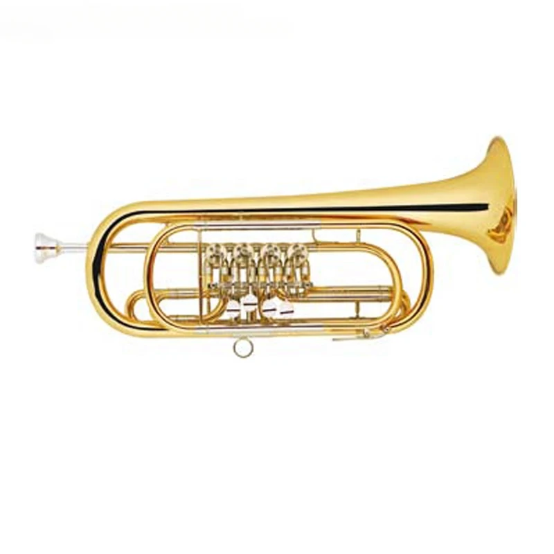 

High Grade C Tone Yellow Brass Bell Bass Trumpet With 4 Front Rotary Valves Keys And Clear Lacquer Surface Treatment (JTR-262)