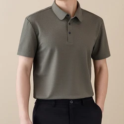 Men's Breathable Mesh Golf Polo Shirts - Stretch Nylon, Solid Color Lapel Collar, Geometric Design | Perfect Summer Casual Wear