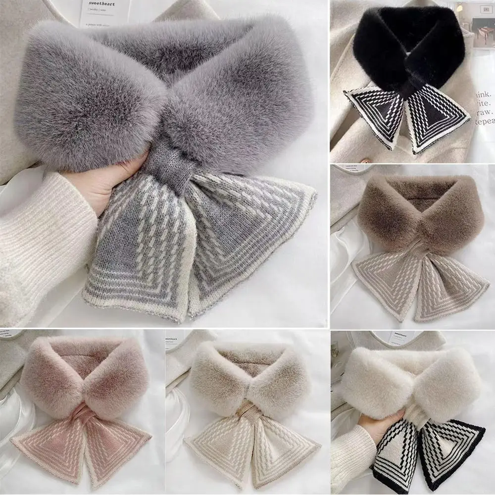 

Casual Solid Color Winter Neck Warmer Faux Rabbit Fur Thicken Scarf Neck Warmer Elegant Shawl Outdoor Wear