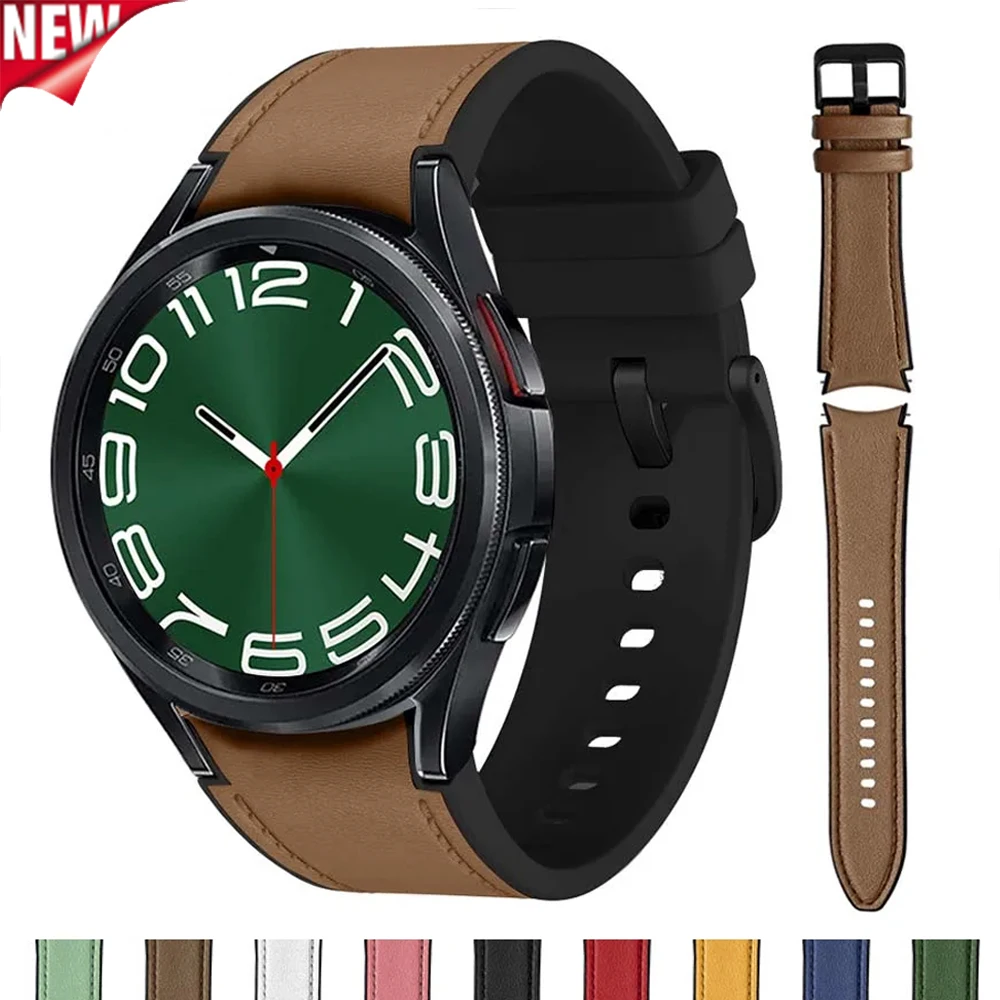 Silikon+Lederarmband für Samsung Galaxy Watch 6 5 Pro 40mm 44mm Verstellbares Armband Watch6 4 Classic 47 43mm 46mm Armband