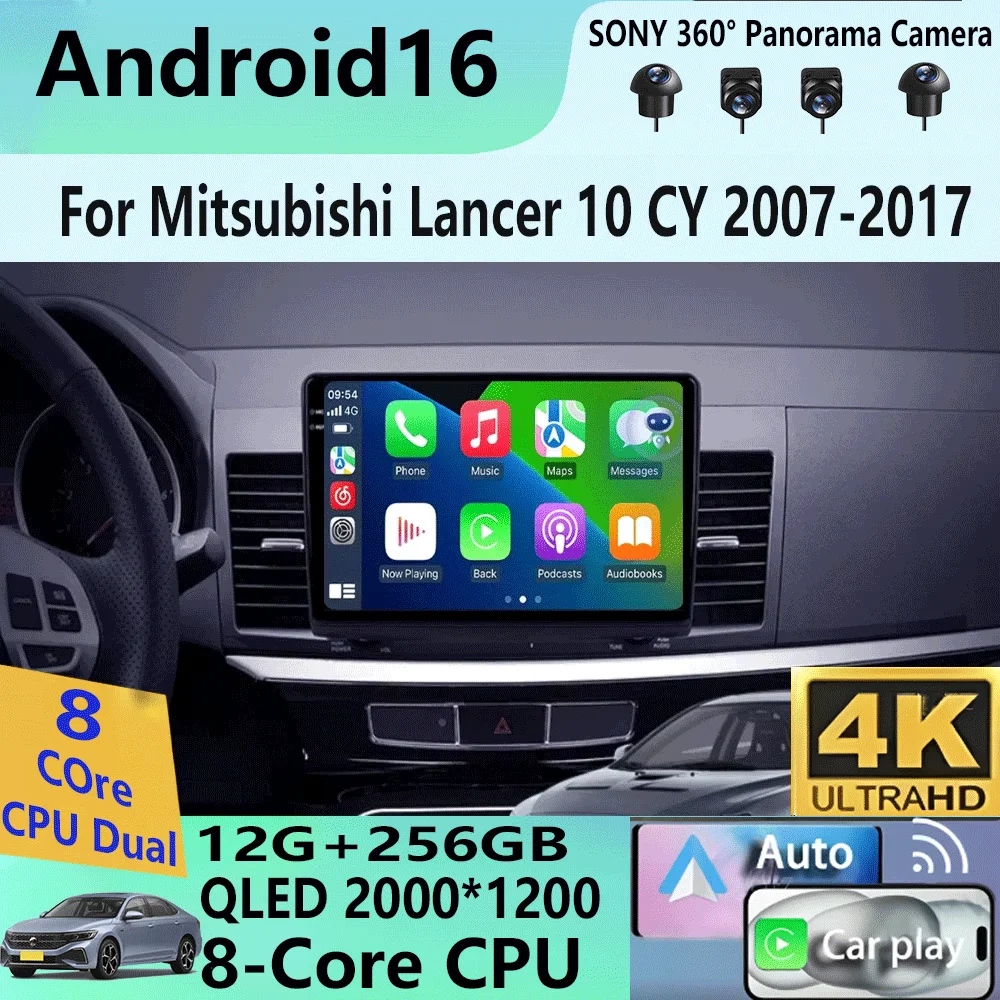 Android 16 WIFI+4G Car Radio For Mitsubishi Lancer 10 CY 2007-2017 Multimedia Video Player Navigation GPS Stereo 2 Din Head Unit
