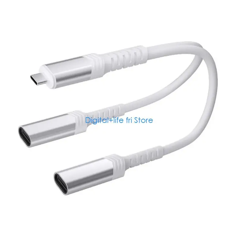 E06D 2 In 1 Out Type C Female To Male Power Extension Adapter Cord For Solar Panel Security Camera Charging Cord