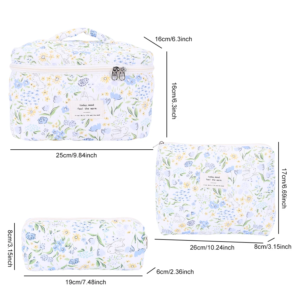 3 قطعة حقيبة ماكياج مبطن منظم مستحضرات التجميل حقيبة سعة كبيرة مخزن للمكياج حقيبة مستحضرات التجميل حقيبة صغيرة حقيبة سفر في الهواء الطلق