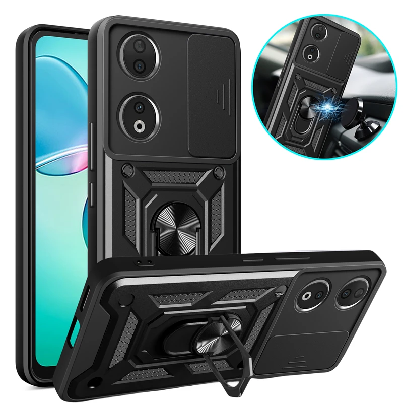 For Honor 90 5G Case Magnetic Ring Holder Slide Lens Armor Phone Case For Honor90 Honar Honer 90 5G 2023 REA-NX9 6.7