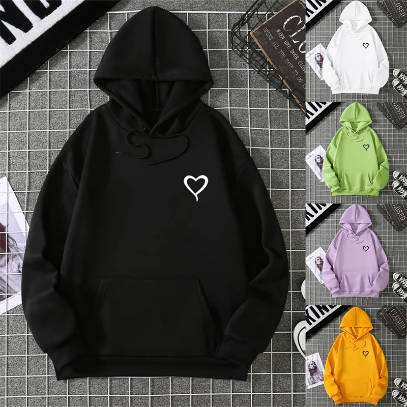 หัวใจเรียบง่ายพิมพ์ผู้หญิงเสื้อกันหนาวสบายๆหลวมVINTAGEหญิงHoodies 2025 ฤดูหนาวWARMขนแกะเสื้อนักเรียนCYXX325