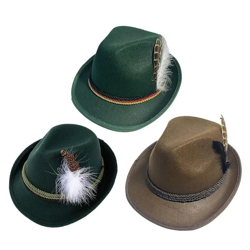 German Oktoberfest Fedora Unisex Panama Jazz Feather Felt Hat Munichs Beer Hats Halloween Costume Cosplay Caps Party Supplies