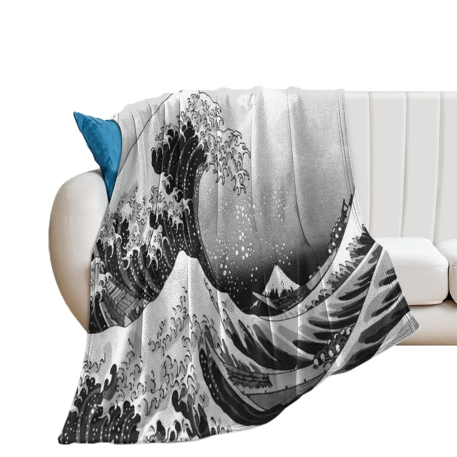 Great Wave: Monochrome Throw Blanket Thermals For Travel Heavy blankets and throws Sofa Blankets