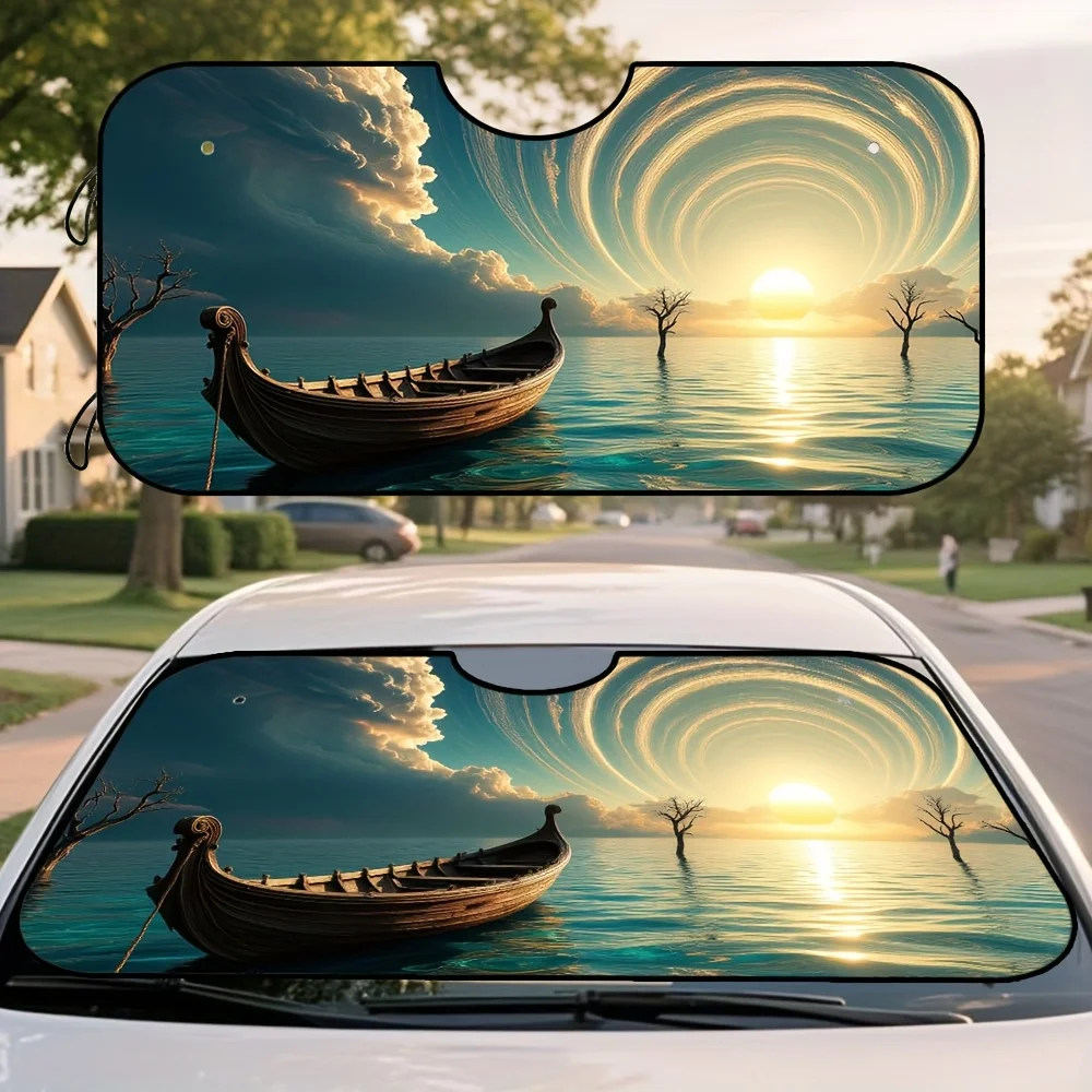 

1pc, Boat Sea Cloud Artistic Pattern Sun Shade For Car Windshield, Foldable Sun Shield, Compact And Convenient For Daily Use, Pe
