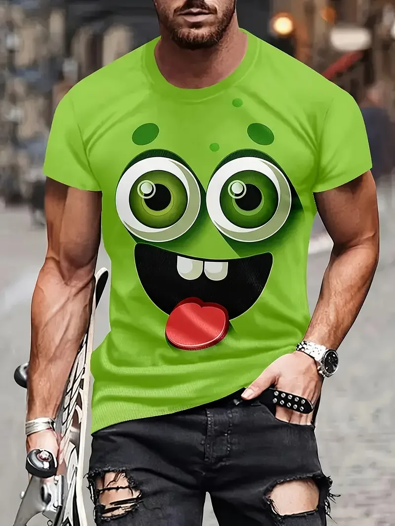 2025 hommes 3D impression numérique T-Shirt Vibrant jaune dessin animé visage graphique t-shirts Harajuku conception drôle T-Shirt pour hommes vêtements