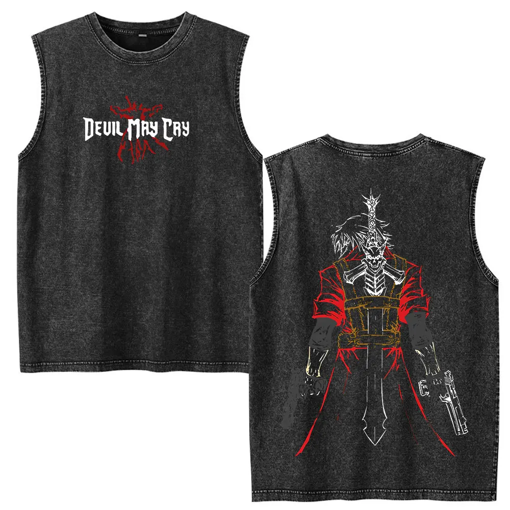 Vintage Washed GAME Devil May Cry Dante Tank Tops Men's Clothing Fashion Casual Oversized Sleeveless Vest T-shirts Streetwear