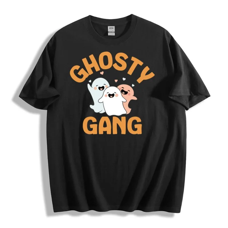 

Футболка Ghosty Gang на Хэллоуин, милый принт призрака, хлопковая футболка унисекс, повседневная повседневная одежда, забавный топ жуткого сезона, индивидуальный логотип
