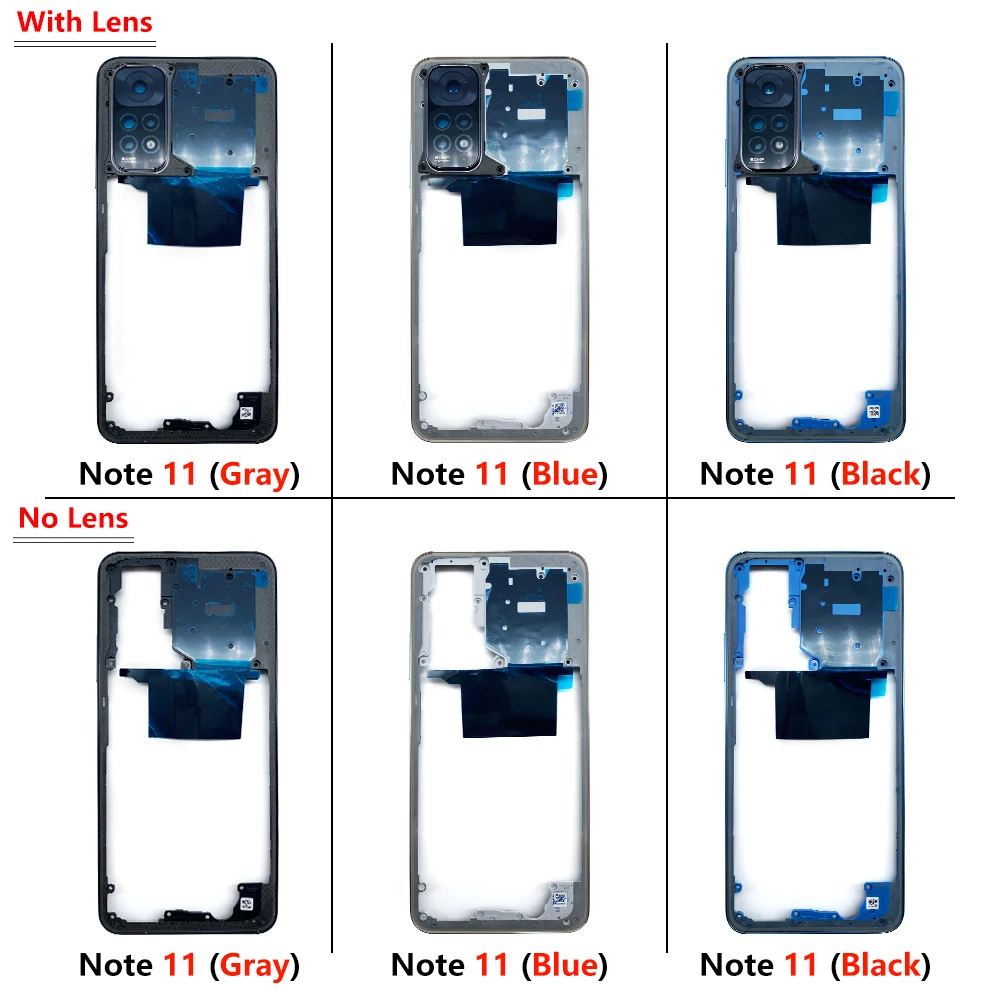 50Pcs，NEW Tested For Xiaomi Redmi Note 11 4G Global / Note 11S Middle Plate Camera Glass Lens Frame Housing Back Mid Plate