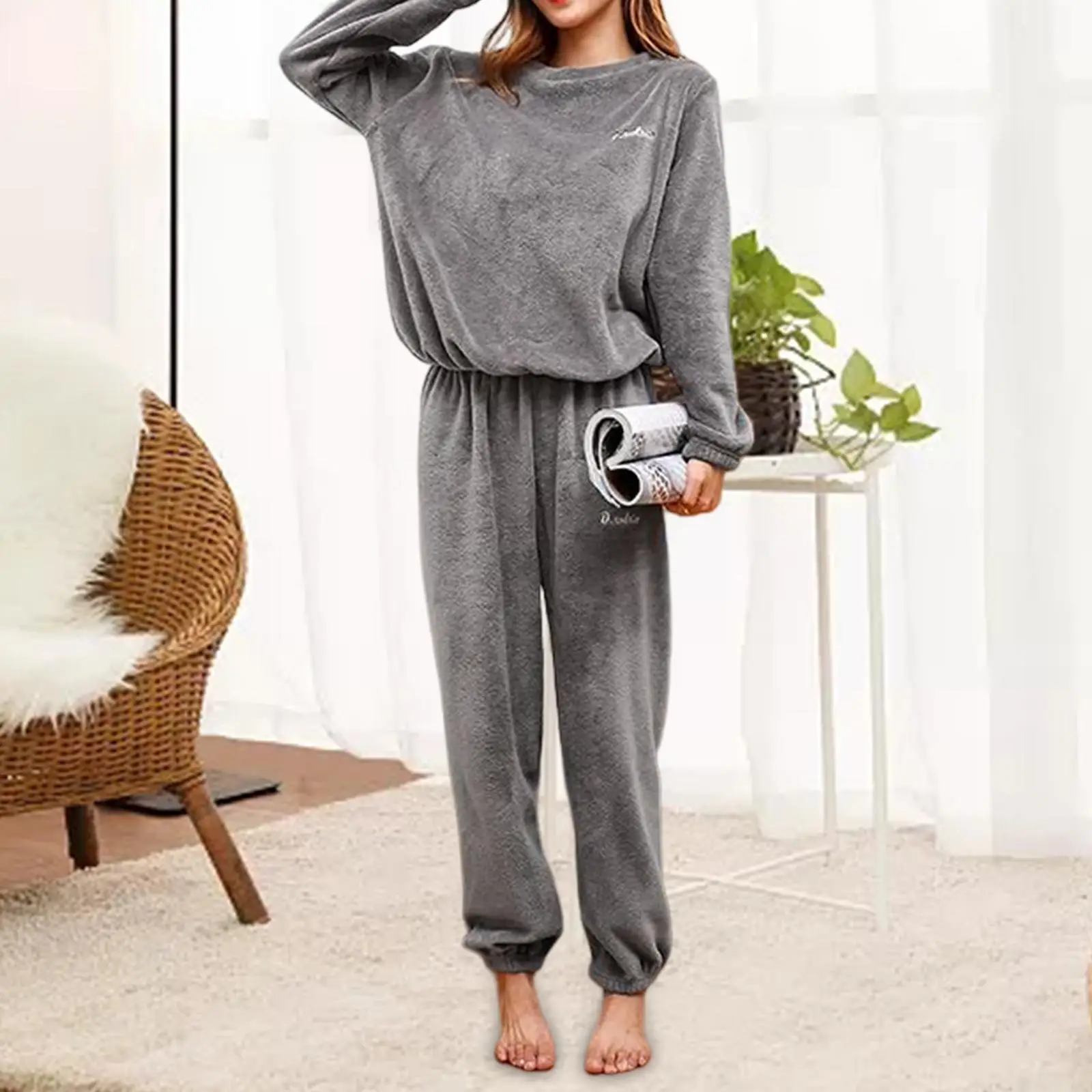 Conjunto de pijama para mujer, camisón suave de franela polar, ropa de dormir cálida