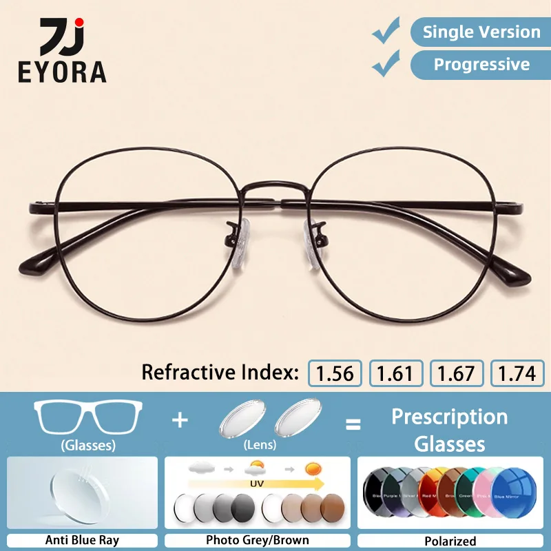 

EYORA Ultralight Half Titanium Oval Reading Glasses Myopia Eyewear Hyperopia Anti Blue Ray Progressive Photochromic Eyewear Lens