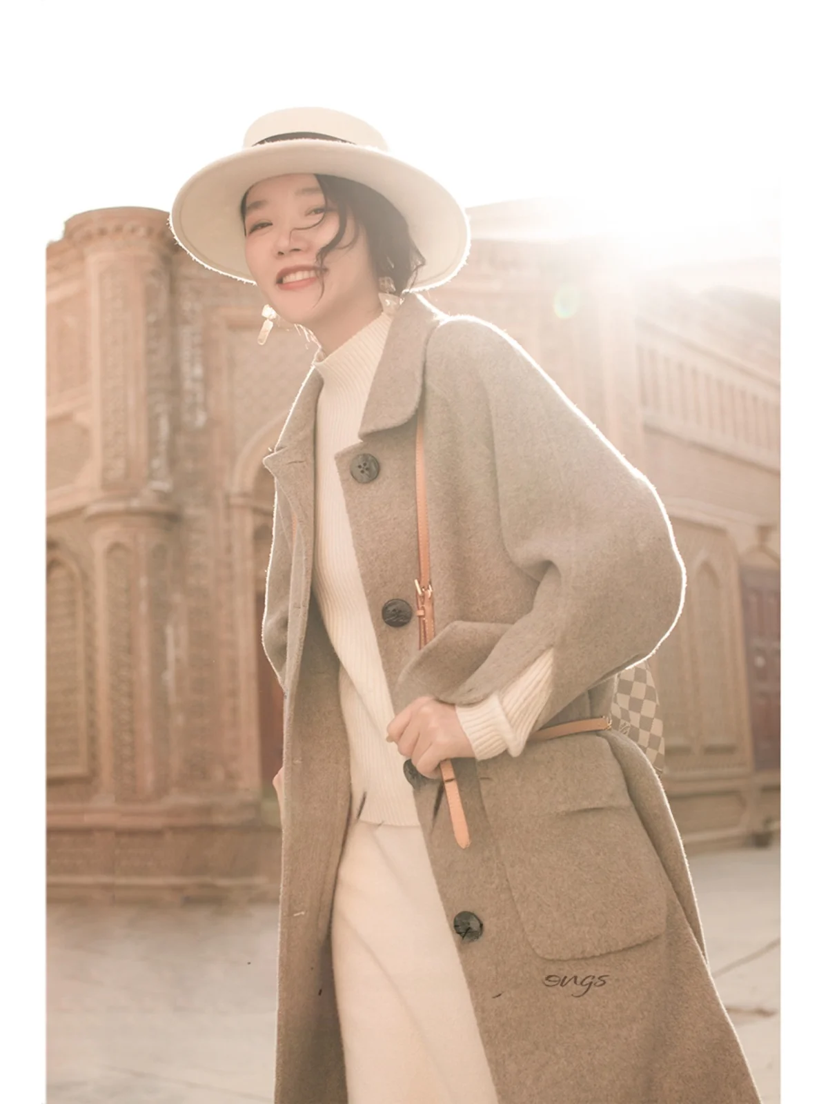 

Yuann Vintage Double-Faced Woolen Long Sve Women's Coat Simple Sli Commute Pure Color Straight Cut Winter Outerwear
