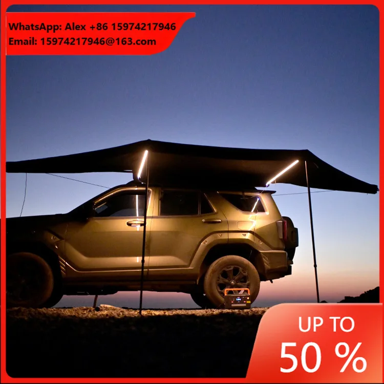 Retractable Car Side Awning 270 Degree Built-in LED Light Waterproof UV50+ Shelter Roof Rack Awning