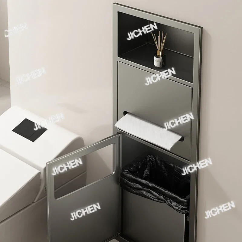 

Ниша из нержавеющей стали HV, встроенный шкаф для мусорного бака для ванной комнаты, красивое украшение, готовая стойка для хранения туалетных салфеток