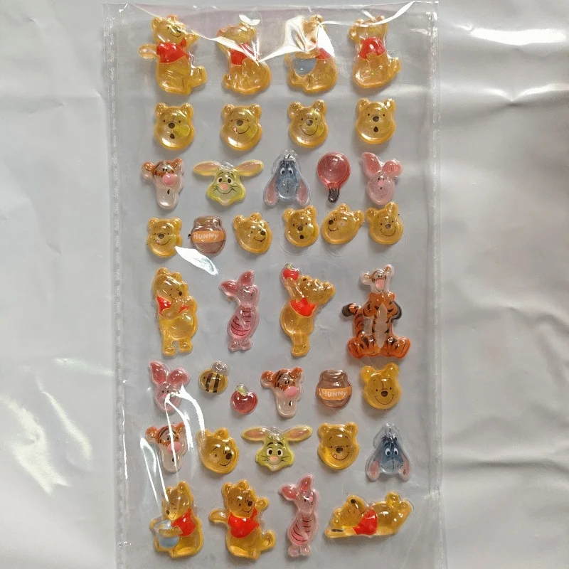 

No Backing Paper Disney Pooh Bear Piglet Tigger Yellow 3D Three-Dimensional Crystal Sticker Guuka Materials Lunch Box Decoration
