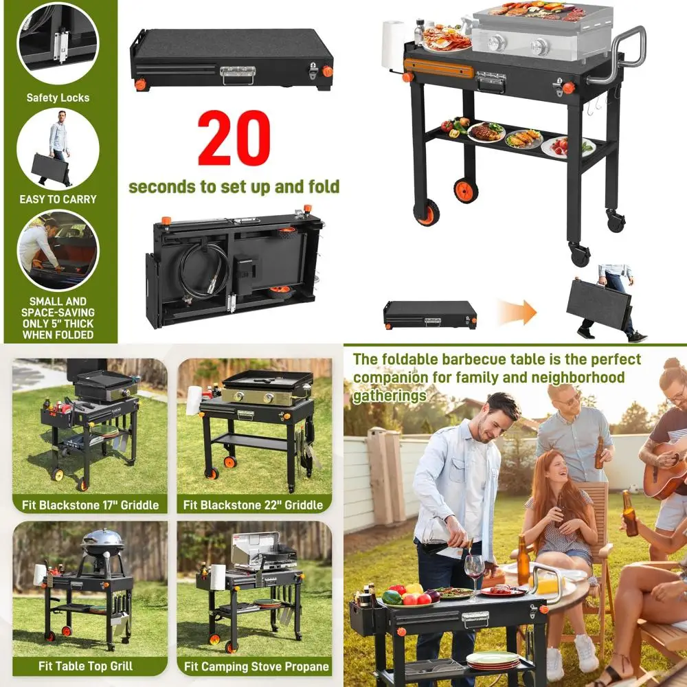 

Portable Outdoor BBQ Stand - Sturdy 31W x 17D Cooking Cart with Wheels for Griddle & Grills