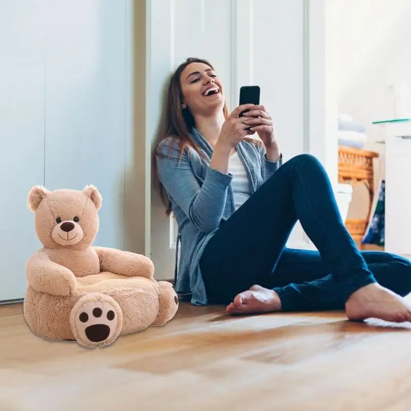 Canapé Doux et Confortable en Peluche avec Dossier pour Enfant, Chaise d'Niken Forme d'Ours Rick pour Famille