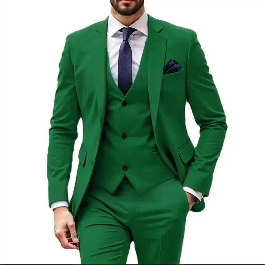 

Elegant Green 3 Pieces Wedding Men's Suit Formal Business Notch Lapel Blazer Vest Pants Groom Tuxedo Slim Fit Groomsmen Suit Set