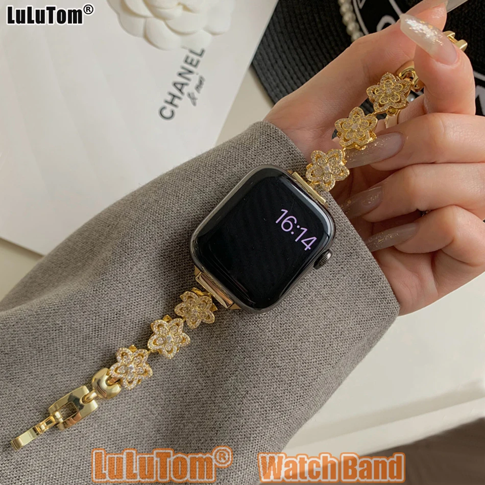 

Ювелирный ремешок Unzip Rotate для Apple iWatch Series 10 9 8 7 6 5 4 SE Ultra 38 40 41 42 44 45 46 49 мм, роскошный браслет с цирконом