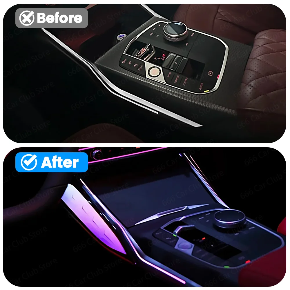 LED Crystal Saddle Light for BMW 3 4 Series G20 G22 M3 M4 - Center Console Lighting Upgrade Original car 11 Color Ambient Light