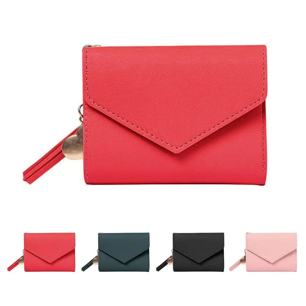 محفظة نسائية عصرية مع شرابة أنثى قصيرة محافظ صغيرة للطلاب حامل بطاقة جلدية جميلة ومحفظة للعملات المعدنية