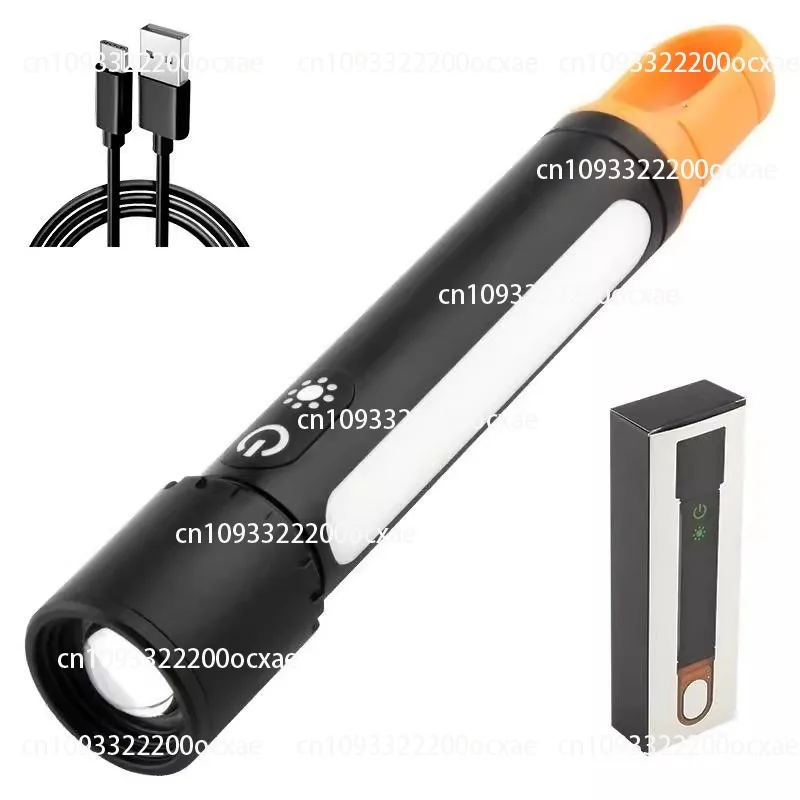 

Type-C charging multi-function camping telescopic zoom mini flashlight with side light