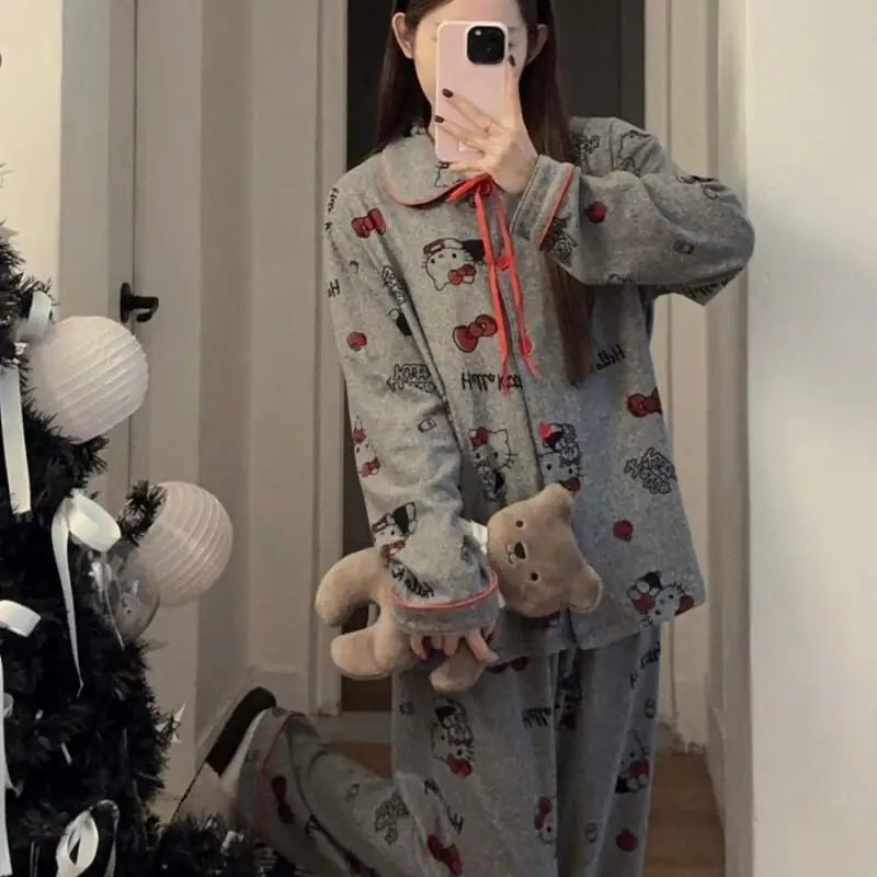 

Sanrio Hello Kitty женские комплекты, женская одежда, тренд 2025, свитер, одинаковые спортивные костюмы, комплект женской сексуальной одежды, костюм из двух предметов, полный