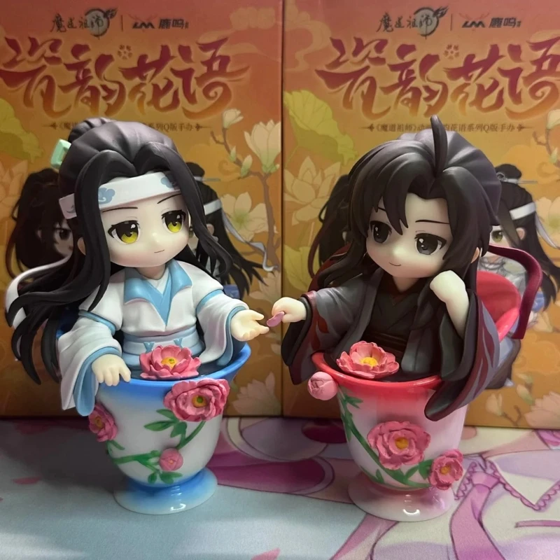 Brinquedos genuínos mo dao zu shi porcelana rima flor linguagem série caixa cega wei wuxian estatueta coletar bonecas caixa mistério presente