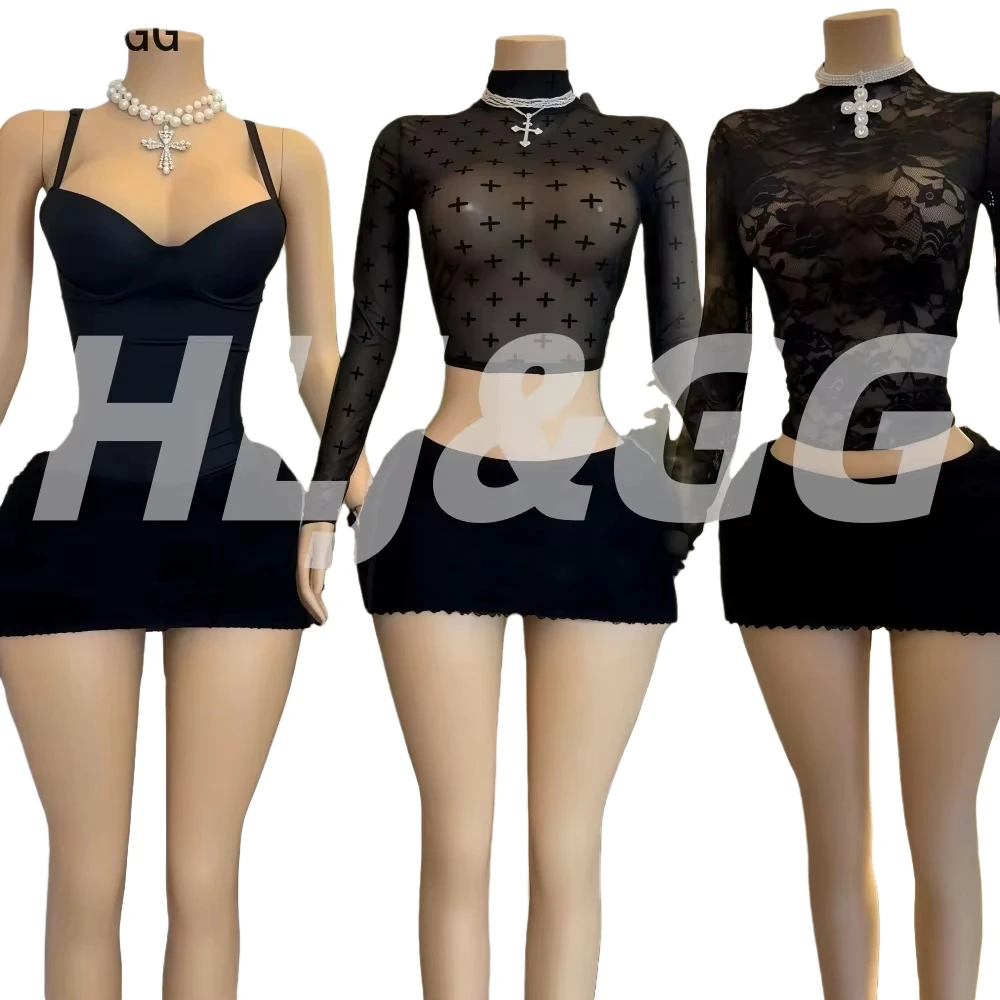 HLJ&GG Sexy Two Piece Outfits Woman Solid Color Sleeveless Backless Bodysuit + Bodycon Skirt Matching Female Streetwear Clothing