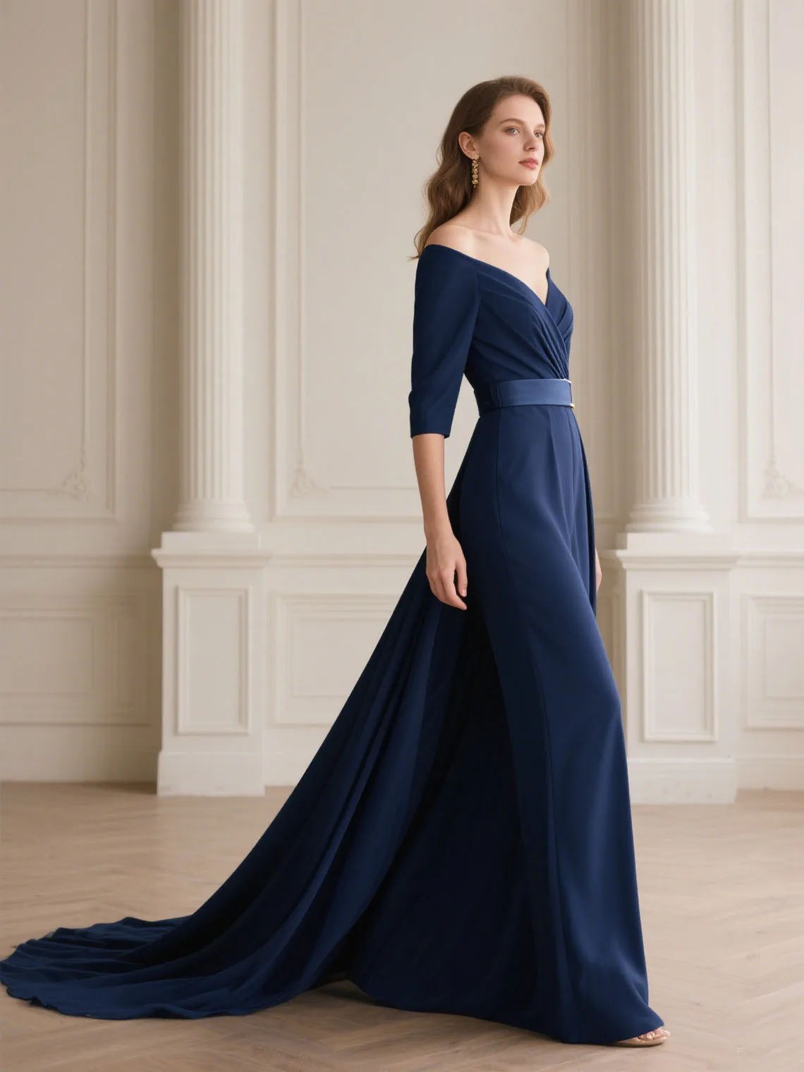 Monos elegantes con cuello en V, media manga, vestidos para madre de la novia, vestido de noche para fiesta de boda de Color sólido, personalizado gratis 2025