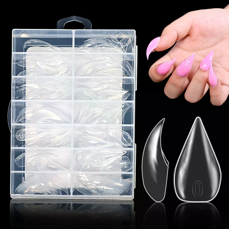 70/140/150pcs Eagle's Talon False Nail Tips Short Curved Stiletto Clear Soft Fake Nails Extension For DIY Nail Salon Manicure